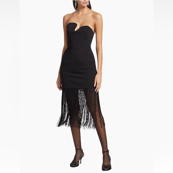 Puzzle Fringe-Trimmed Strapless Midi-Dress Size L - Picture 3 of 6